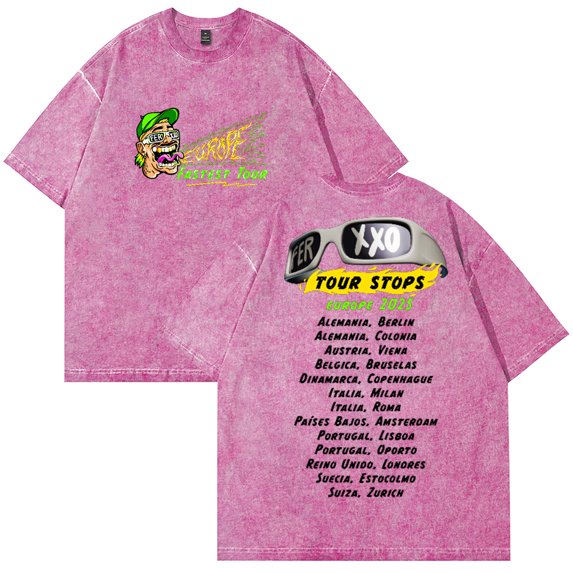 Feid Ferxxo Europe Fastest Tour Cotton T-Shirt Wash Tee Women Men Short Sleeve Crewneck Tee