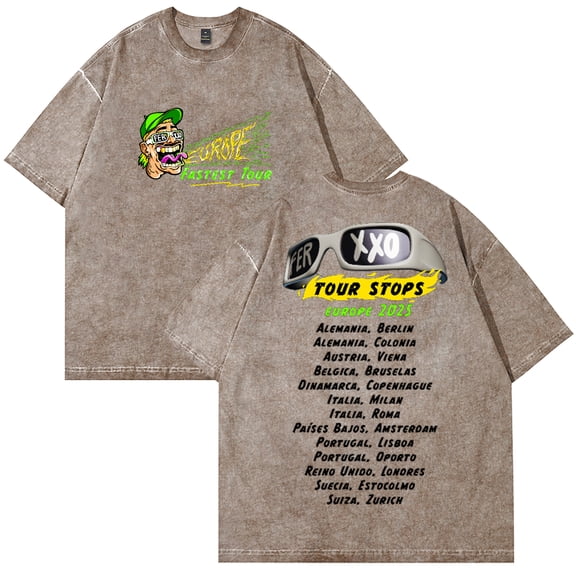 Feid Ferxxo Europe Fastest Tour Cotton T-Shirt Wash Tee Women Men Short Sleeve Crewneck Tee