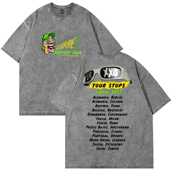 Feid Ferxxo Europe Fastest Tour Cotton T-Shirt Wash Tee Women Men Short Sleeve Crewneck Tee