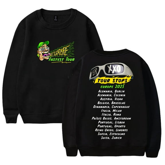 Feid Ferxxo Europe Fastest Tour Sweatshirt Women Men Casual Crewneck Long Sleeve Pullover Clothes