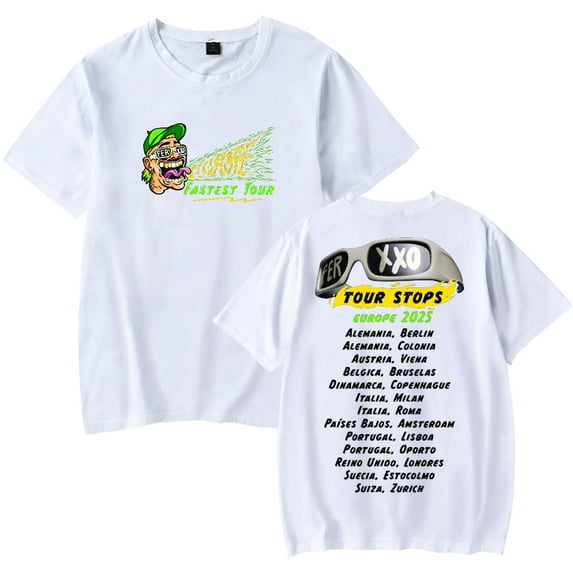 Feid Ferxxo Europe Fastest Tour T-Shirt Women Men Crewneck Casual Short Sleeve Tee