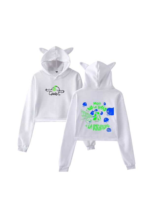 Feid Mor No Le Temas a la Oscuridad Cat Ear Hoodie Women Hooded Sweatshirt Pullover Crop Tops