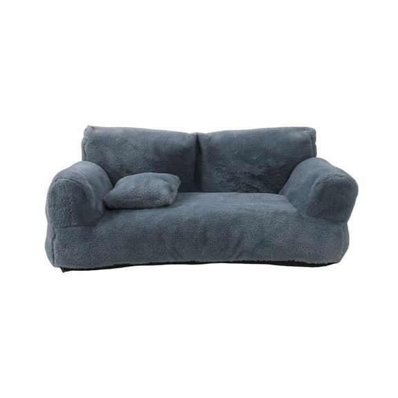 Feierber Pet Sofa Bed Fluffy Plush Pet Couch with Raised Edges Pillows Anti-Slip Bottom Washable Calming Pet Beds for Medium Small Dogs Cats