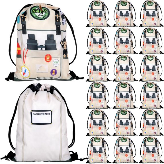Feifeiya 24 Pcs Safari Goodie Bags Party Favors Drawstring Backpack Safari Birthday Bags Decorations for Candy Gifts Loot for Women and Men Y114