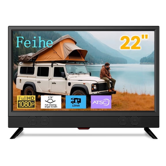 Feihe 22 Inch TV,1080p LED Widescreen HDTV with Digital ATSC Tuners, Flat Screen TV with HDMI/VGA/RCA/USB for Kitchen, RV, Bedroom, Caravan(NO Smart TV)-New Model