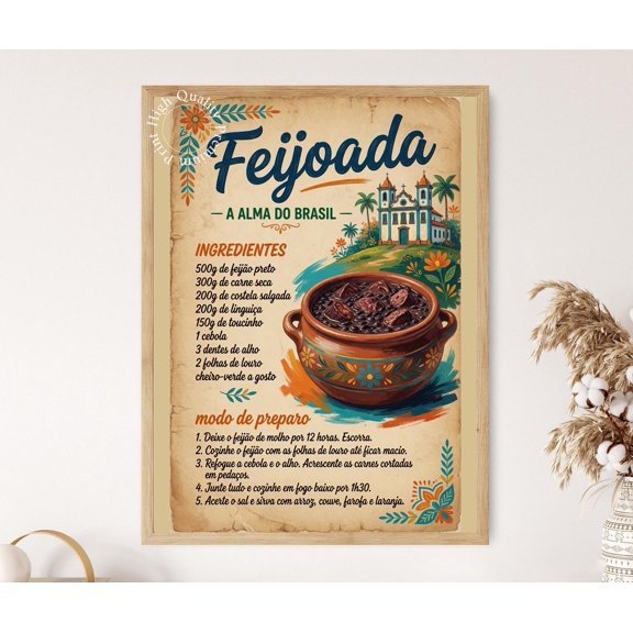 Feijoada Recipe Art Print Brazilian Soul Food Kitchen Decor Poster , Poster Print Only