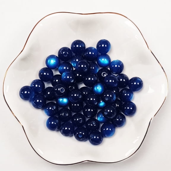 Feildoo 100pcs 10mm Cat Eye Glass Beads for Jewelry Making, Round Beads for Crafts Bracelet Spacer Beads, Blue, Y09A609A