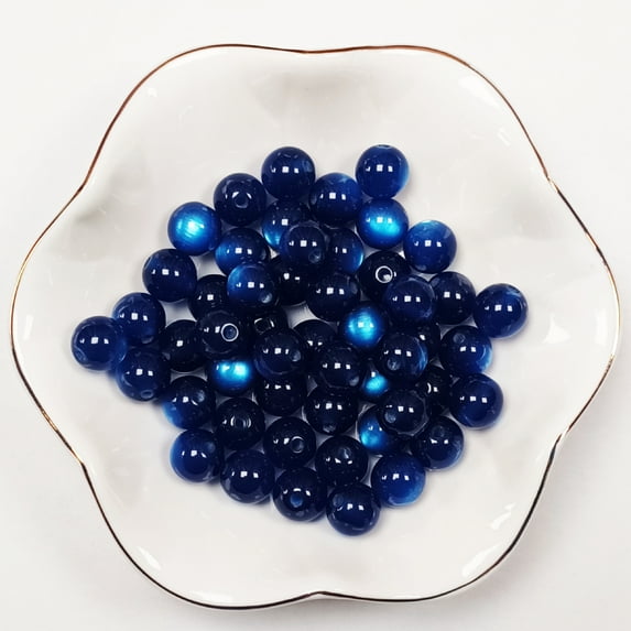 Feildoo 100pcs 10mm Cat Eye Glass Beads for Jewelry Making, Round Beads for Crafts Bracelet Spacer Beads, Blue, Y09A609A
