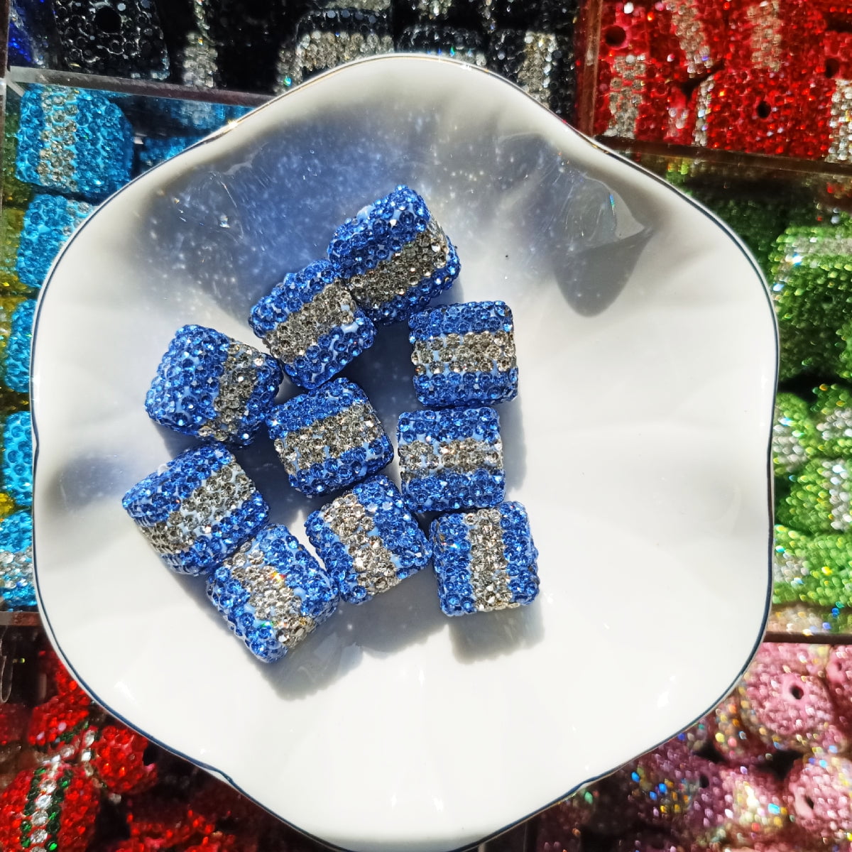 Feildoo 10Pcs 14mm Beads Square Clay Rhinestone Beads