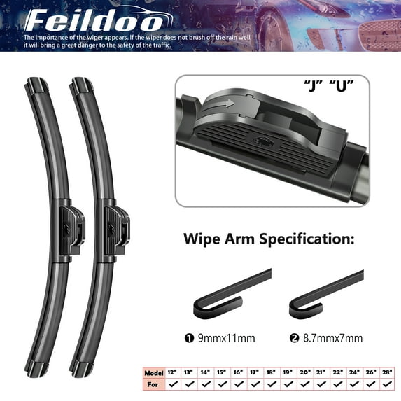 Feildoo 20"&18" Wiper Blades Fit For Chevrolet Prizm 2001 20"+18" Front Windshield Wiper, Driver and Passenger, J U HOOK, Set of 2, FD1614BS