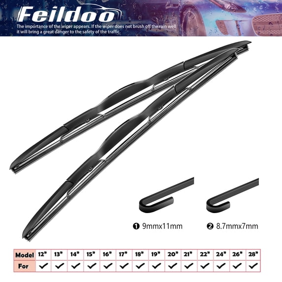 Feildoo 20 in & 18 in Windshield Wiper Blades Fit For Mazda RX-8 2005 20"&18" Premium Hybrid Wiper Replacement For J U HOOK Wiper Arm, Car Front Window (Pack of 2)
