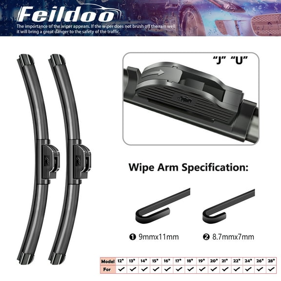 Feildoo 22"&22" Wiper Blades Fit For Chevrolet Corvette 2004 22"+22" Front Windshield Wiper, Driver and Passenger, J U HOOK, Set of 2, FD6075BS