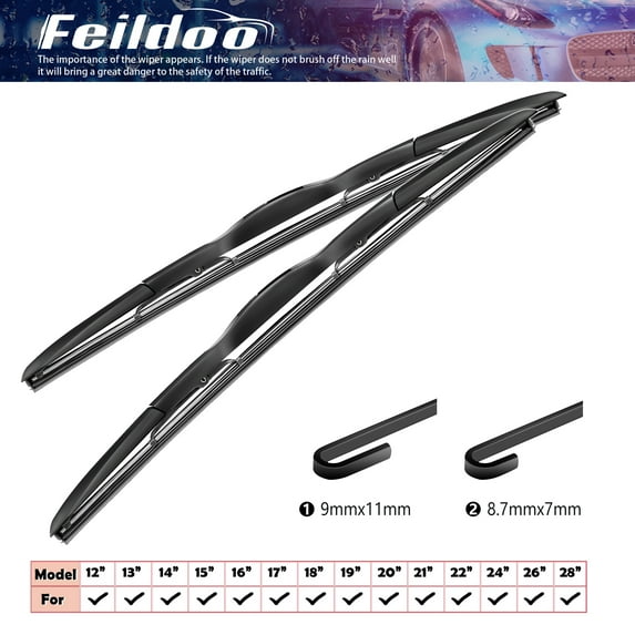 Feildoo 24 in & 22 in Windshield Wiper Blades Fit For Lexus LX470 2003 24"&22" Premium Hybrid Wiper Replacement For J U HOOK Wiper Arm, Car Front Window (Pack of 2), FL5321EB
