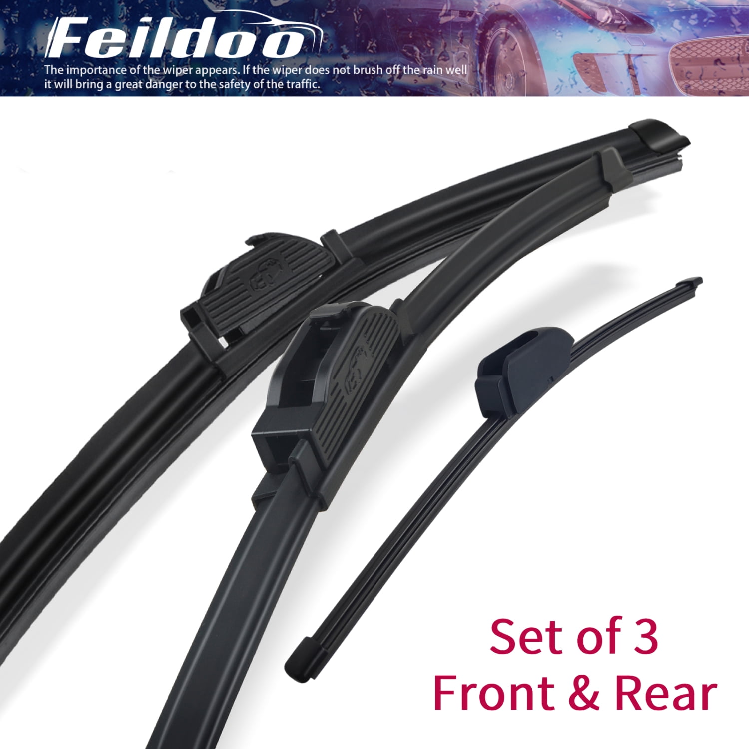 Feildoo 3PCS Wiper Blades Fit For Kia Forte 2017-2018, Front & Rear Windshield Wiper Blades, Y26H6I8S