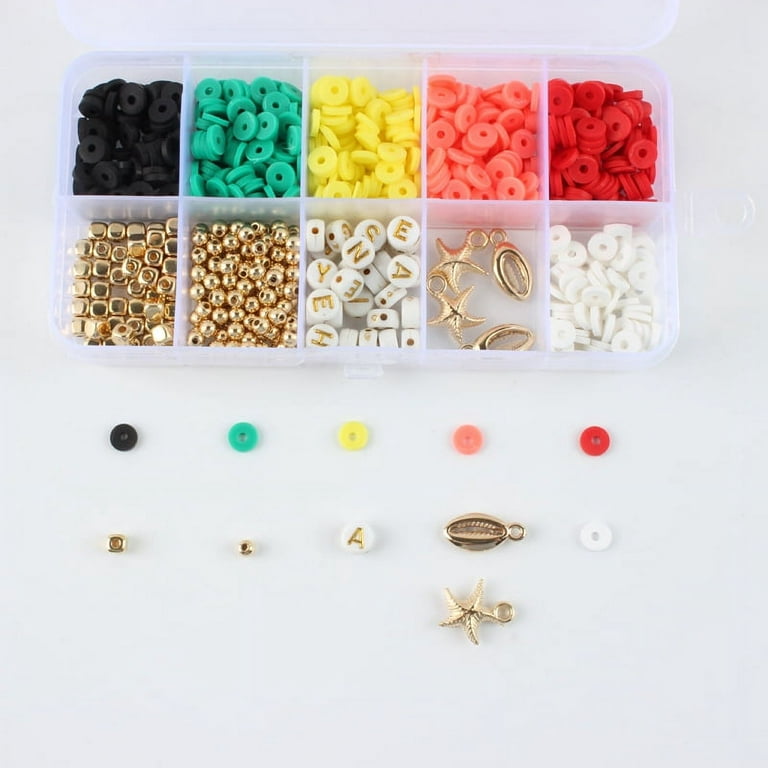 Clay Flat Beads for Bracelet Making Clay Beads Kit Disc Round Beads with  Golden Charm Pendent