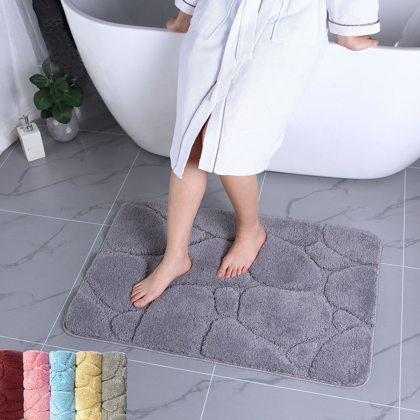 Bath Mat Rug Non Slip Super Absorbent Thin Bathroom Rugs Fit Under
