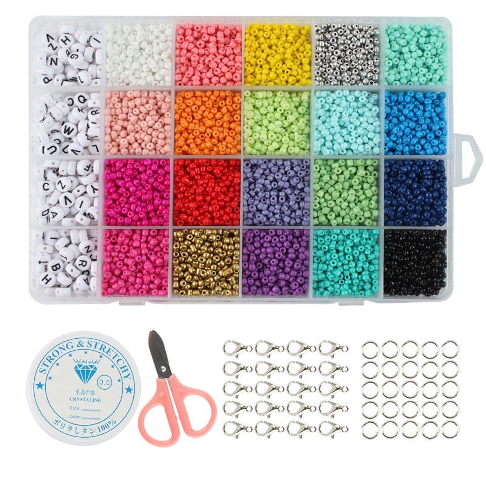 Noa Home Deco 24000 x Glass Beads and 100 x Alphabet Letter Beads, 2 mm  Mini Beads with Elastic Cords and Scissors, for Bracelets, Jewellery Making  and Crafts, Colourful : : Home & Kitchen