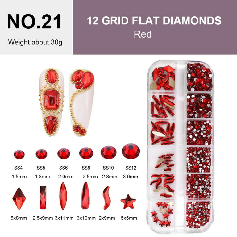 Feildoo Nail Art Rhinestones For Makeup Nail Gems Diamonds Jewelry  Rhinestones For Face And Nail Design Diy Crafts Decoration,NO.21Red  Alien+Flat Back 