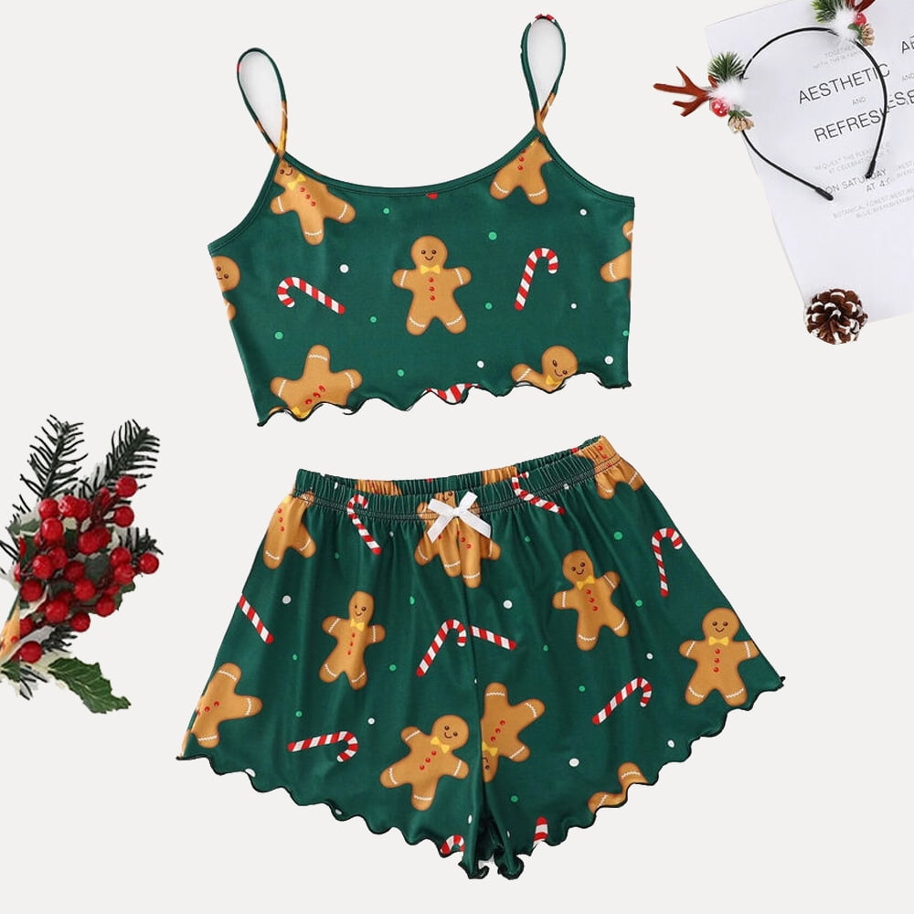 White Christmas Print Short Sleeve Shirt and Shorts Pajama Set main image 0
