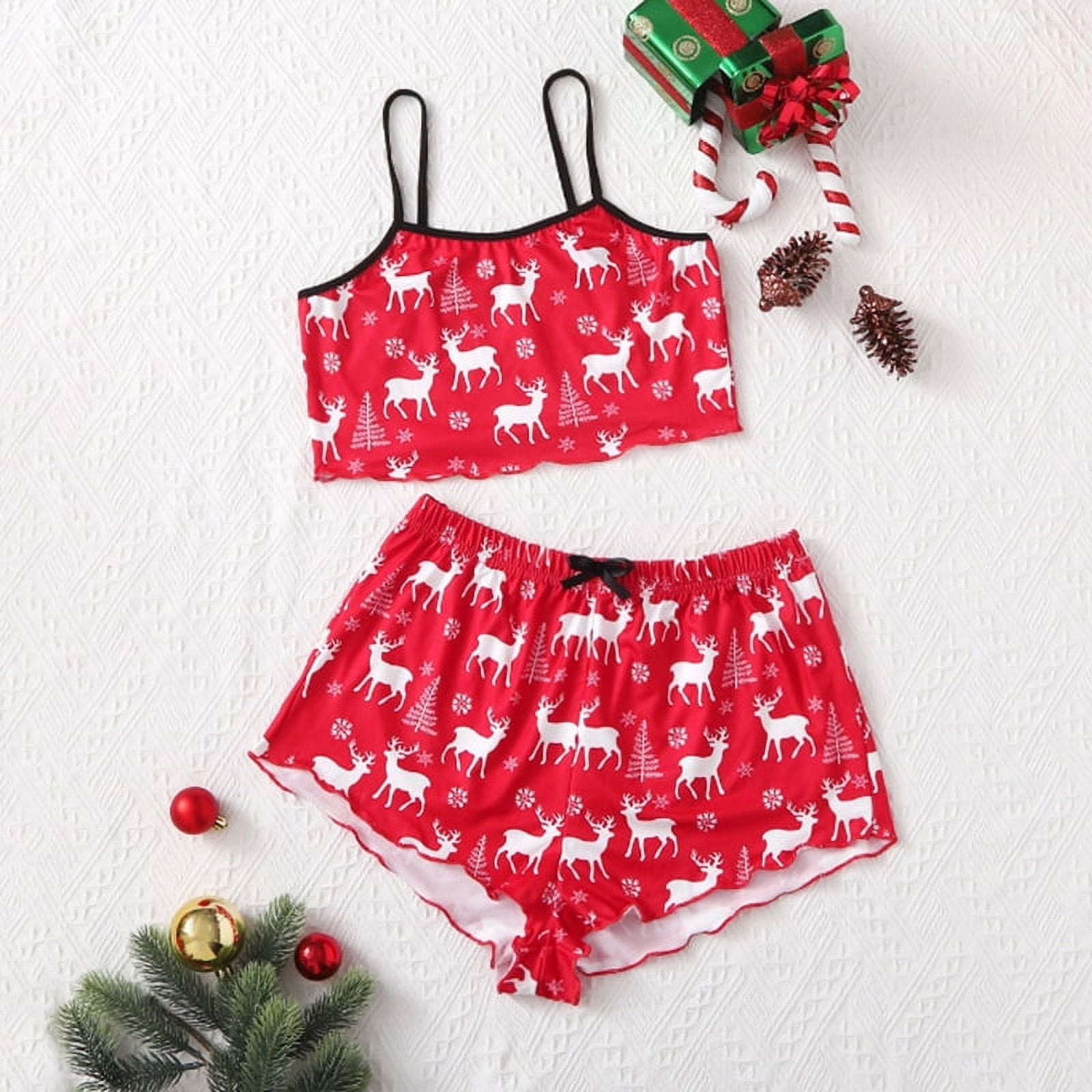 Women’s Christmas Loungewear Set – Tree & Bow Print Two-Piece Pajamas, Long Sleeve Top & Pants