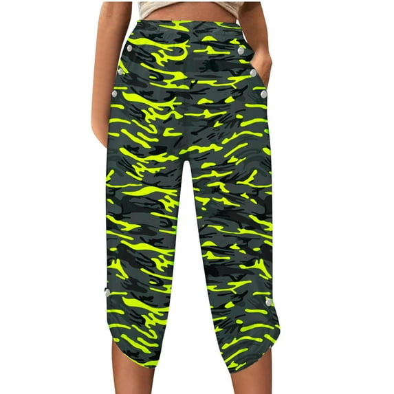 Feimerou Camo Capri Pants for Women Elastic Waisted Plus Size Cropped Pants High Waisted Summer Casual Workout Capris Sweat Pants Deals Of The Week
