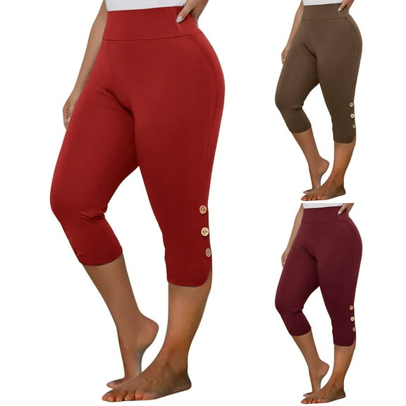 Feimerou Capri Pants for Women Casual Summer Plus Size Capri Leggings Soft Stretch Comfy Cute High Waisted Tummy Control Capris Clearance On Sale