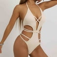thumbnail image 1 of Feimerou Cut Out One Piece Bathing Suit for Women Tie Back Monokini High Waisted Swimwear Tie Side Cheeky Ribbed Swimsuits, 1 of 4