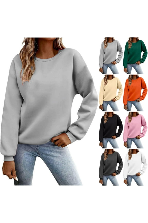 Feimerou Long Sleeve Shirts for Women 2025 Spring Round Neck Sweatshirts Solid Colors Loose Fit Soft Comfort Casual Pullover Tops
