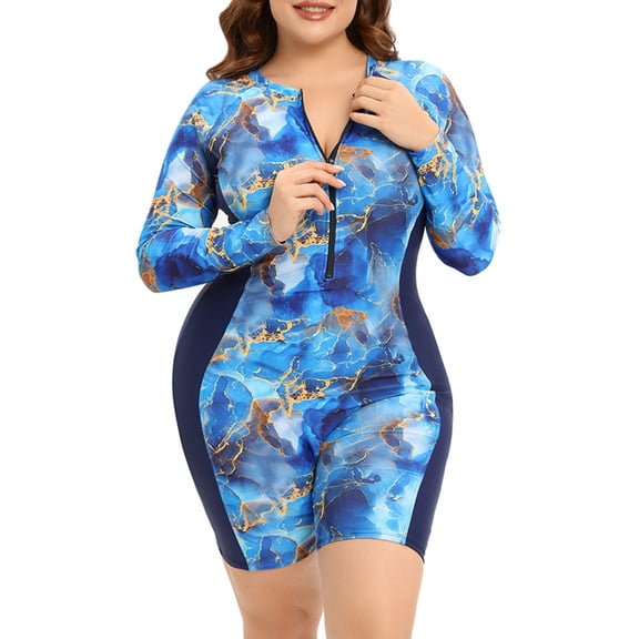 Feimerou Long Sleeve Swimsuits for Women Plus Size One Piece Rash Guard Swimsuit Zip Front Boyleg Tummy Control Surfing Bathing Suits Valentine'S Day Gifts