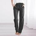 thumbnail image 1 of Feimerou Lounge Pants Women Petite Linen Pants Straight Fit Elastic Waisted Drawsting Trousers Solid Drawstring Casual Pants with Pocket, 1 of 5