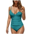 thumbnail image 1 of Feimerou One Piece Swimsuit for Women Sexy Spaghetti Strap V Neck Bathing Suits Tummy Control High Waisted Front Ruched Swimwear, 1 of 1