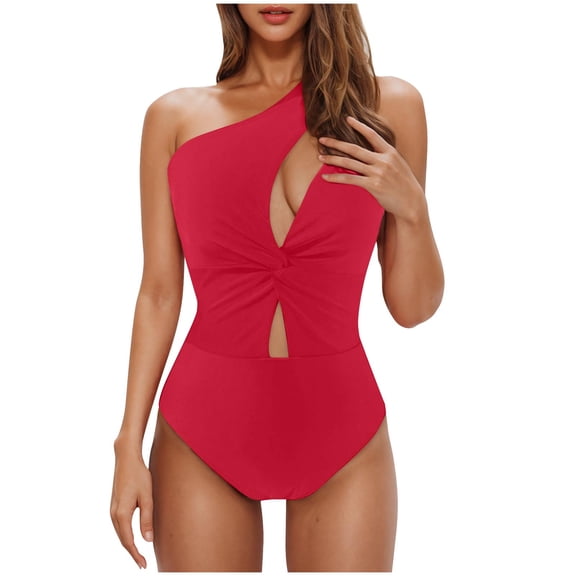 Feimerou One Shoulder One Piece Swimsuits for Women Tummy Control Bathing Suits Sexy High Waisted Cutout Full Coverage Swimwear