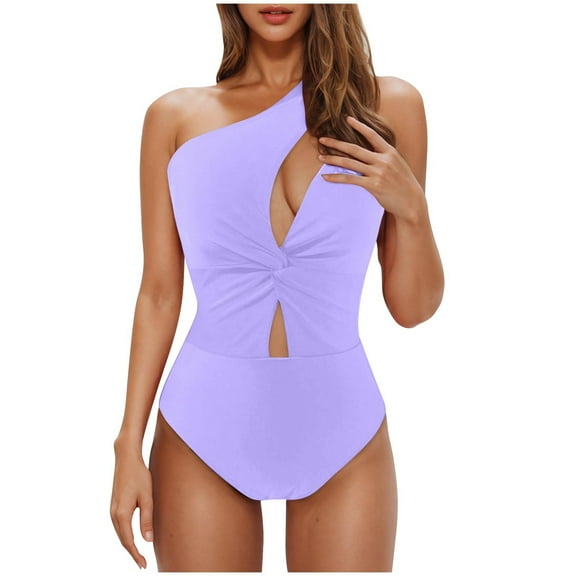 Feimerou One Shoulder One Piece Swimsuits for Women Tummy Control Bathing Suits Sexy High Waisted Cutout Full Coverage Swimwear