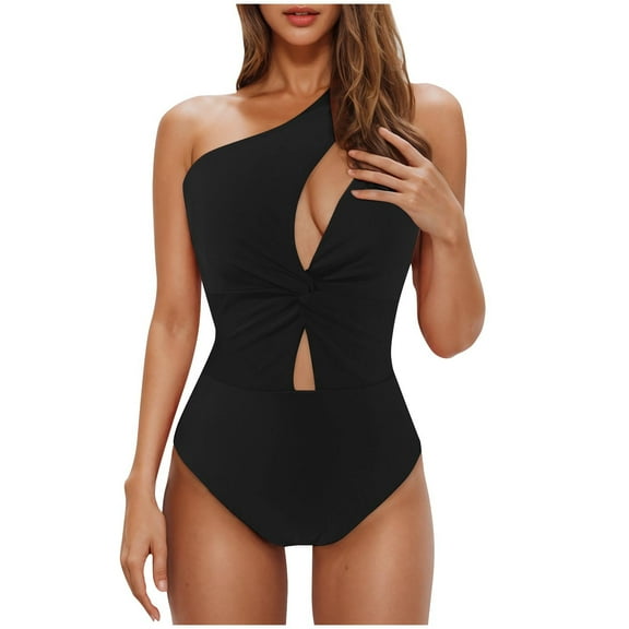 Feimerou One Shoulder One Piece Swimsuits for Women Tummy Control Bathing Suits Sexy High Waisted Cutout Full Coverage Swimwear