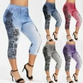 thumbnail image 1 of Feimerou Plus Size Capri Leggings for Women High Waisted Butt Lift Slim Fit Capris Soft Comfort Stretch Denim Printed Cropped Yoga Leggings Deals Of The Week, 1 of 4