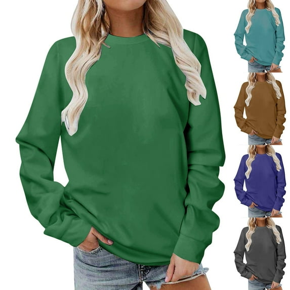 Feimerou Plus Size Sweatshirts for Women Crewneck Long Sleeve Shirts Casual Trendy Solid Color Loose Fit Soft Pullover Tops