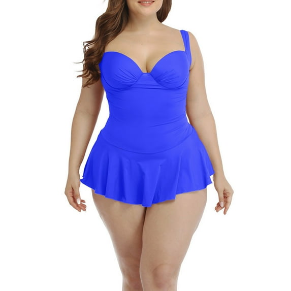 Feimerou Plus Size Swimsuit for Women One Piece Swim Dress Modest Full Coverage High Waisted Tummy Control Bathing Suit with Skirt