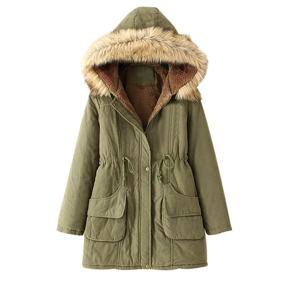 Feimerou Plus Size Winter Coats for Women Warm Sherpa Fleece Lined Parka Coat Thicken Windproof Anoraks Jackets Overcoats Deals