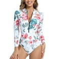 thumbnail image 1 of Feimerou Rash Guard Swimsuit Women One Piece Long Sleeve Uv Protection Zipper Printed Surfing Bathing Suit Athletic Tummy Control Tankini Swimsuits Valentines Day Gifts, 1 of 8