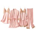 thumbnail image 1 of Feimerou Satin Pajama Set for Women with Robe 5 Pcs Silk Pajamas Loungewear Sexy Camisole with Built In Bras Soft Nightgown Pants Sets, 1 of 3