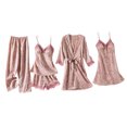 thumbnail image 1 of Feimerou Satin Silk Pajamas Set for Women 5 Piece Pj Sleepwear Tank Tops Built In Bras Shorts Trousers with Lace-Up Robes Loungewear Christmas Gift, 1 of 6
