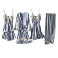 thumbnail image 1 of Feimerou Satin Silk Pajamas Set for Women 5 Piece Pj Sleepwear Tank Tops Built In Bras Shorts Trousers with Lace-Up Robes Loungewear Sale, 1 of 8