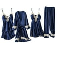 thumbnail image 1 of Feimerou Satin Silk Pajamas Set for Women 5 Piece Pj Sleepwear Tank Tops Built In Bras Shorts Trousers with Lace-Up Robes Loungewear Savings, 1 of 3