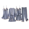 thumbnail image 1 of Feimerou Sexy Pajama Set for Women 5 Piece Satin Silk Pajama Set Lace Camisole Nightgown with Shorts Pants Robe Sleepwear Loungewear, 1 of 8