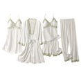 thumbnail image 1 of Feimerou Silk Pajamas for Women 5pcs Sleepwear Loungewear Satin Robe Cami Built In Bras Soft Comfort Nightgown Top And Pants Pjs Flash Deals, 1 of 3