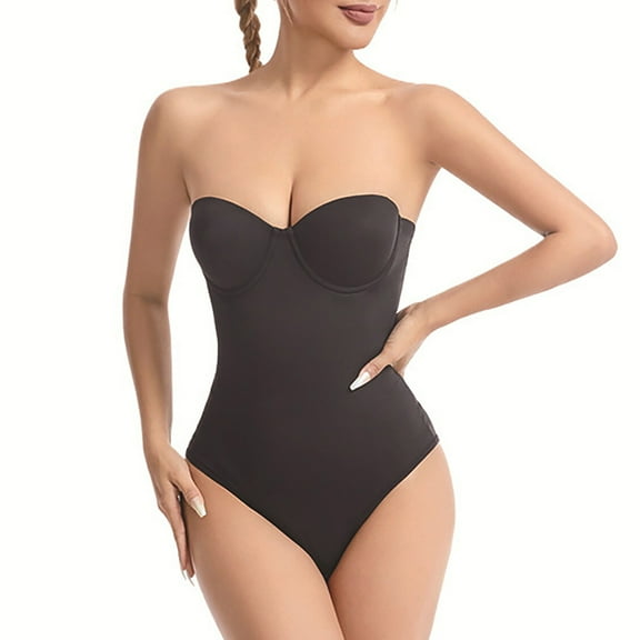 Feimerou Strapless Shapewear for Women Tummy Control Thong Butt Lifting Body Shaper Push Up Tube Top Bodysuits One Piece Leotard