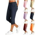 thumbnail image 1 of Feimerou Summer Capri Pants for Women 2025 High Waisted Yoga Pants Soft Lightweight Casual Stretch Cropped Pants with Button, 1 of 7