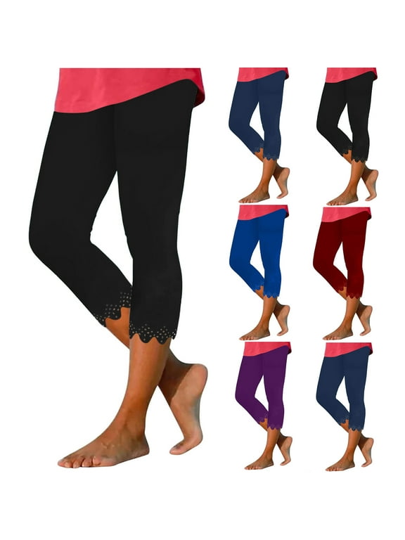 Summer Capri Pants for Women Plus Size Knee Length Leggings High Waist Tummy Control Yoga Pants Lightweight Workout Leggings