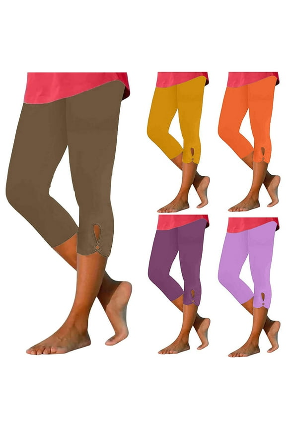 Summer Capri Pants for Women Plus Size Knee Length Leggings High Waist Tummy Control Yoga Pants Lightweight Workout Leggings
