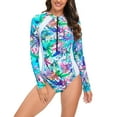 thumbnail image 1 of Feimerou Surfing Swimsuits for Women One Piece Long Sleeve Rash Guard Bathing Suits Sun Protection Printed Zipper Wetsuit Swimwear, 1 of 8
